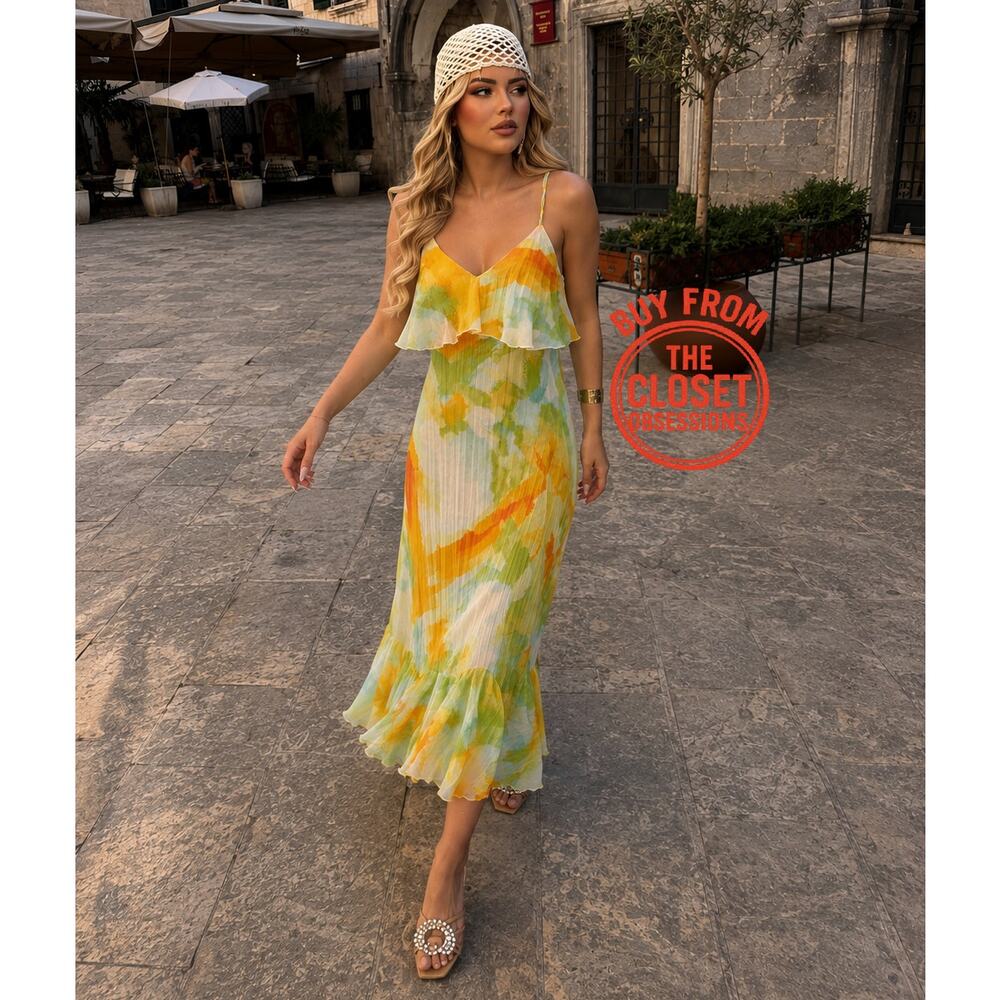 Zara NWT Yellow Floral Ruffle Midi Dress M - Picture 4 of 16